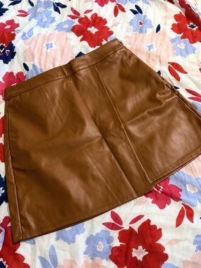 a new day Cognac Faux Leather A-Line Mini Skirt